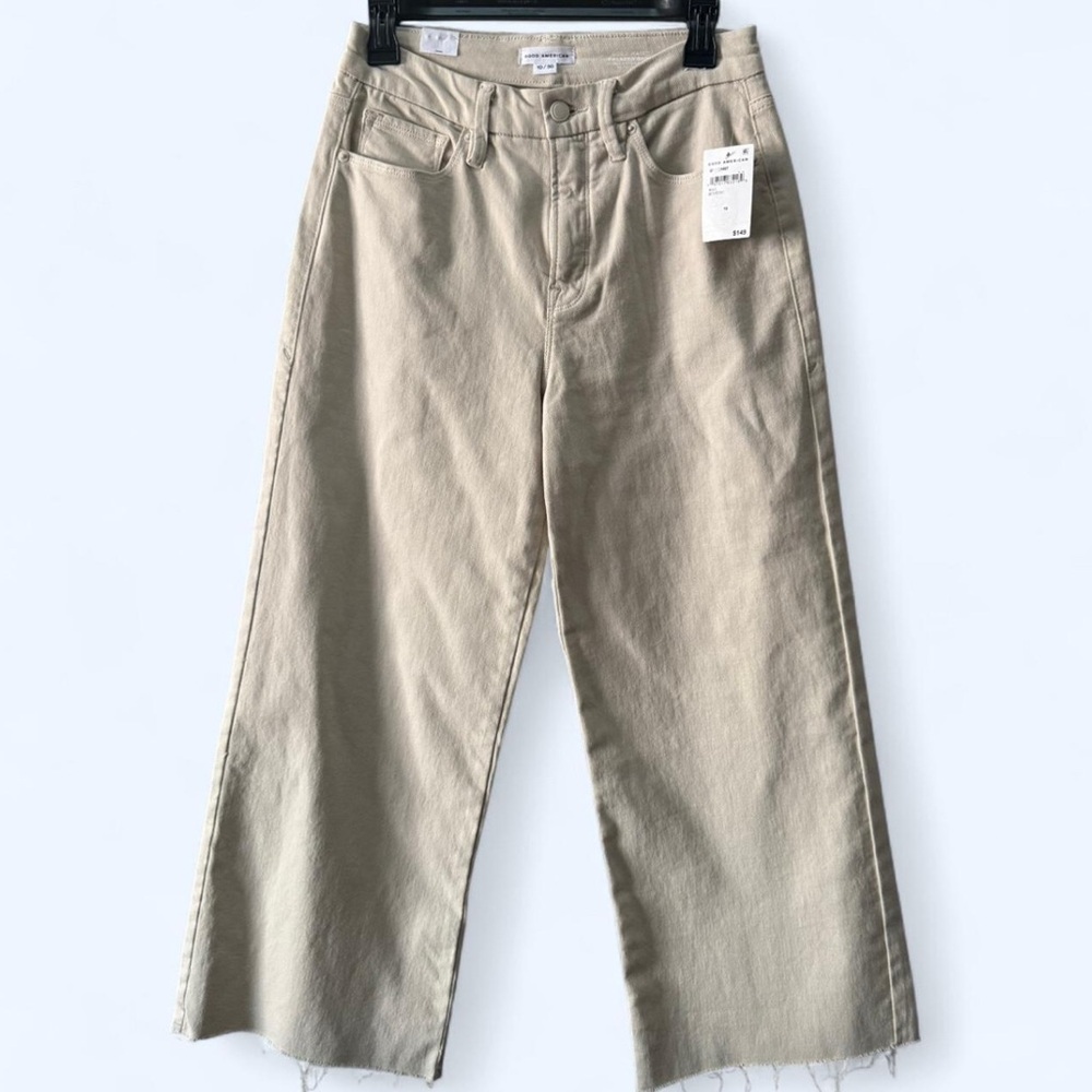 Good American Cream Good Waist Palazzo Crop Pants